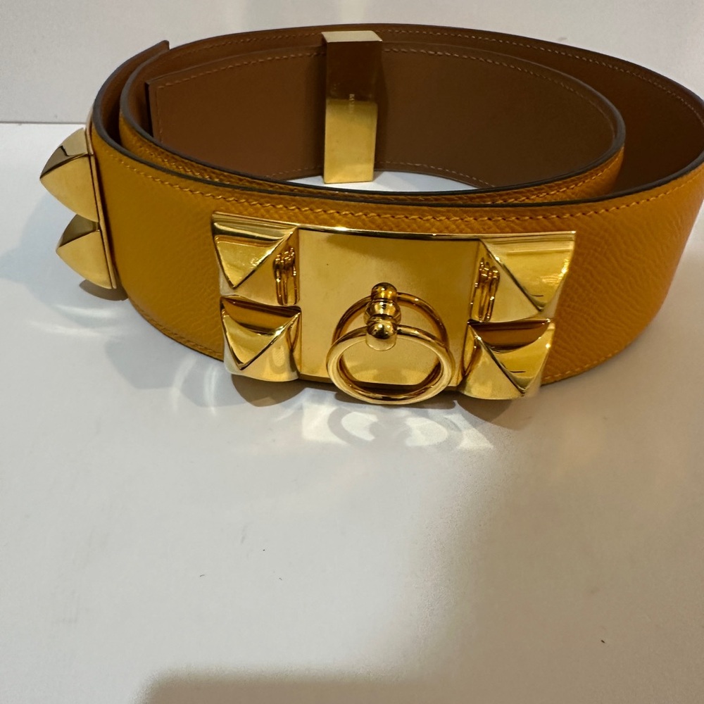 Hermes CDC Collier de Chien Belt 85 Jaune Ambre Epsom GHW Gold Plated - Picture 13 of 17